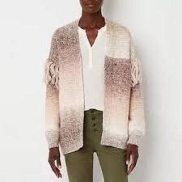 Frye & Co Soft Blush Ombre Fringe Open Cardigan Sweater Coastal Cowgirl Western - Picture 2 of 10